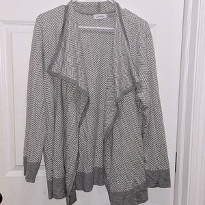 Calvin Klein womens XL gray and white drape front cardigan